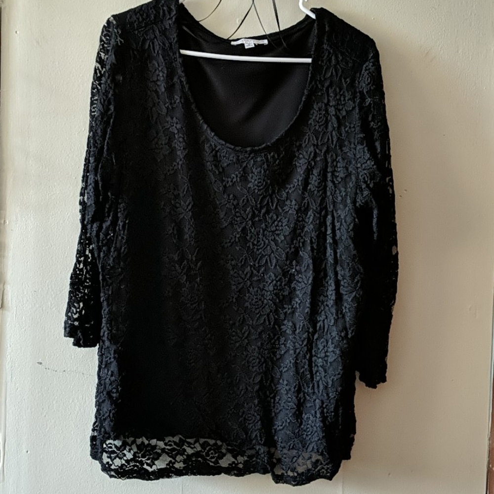Notations woman black lace long sleeve top